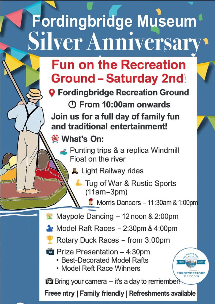 Poster for anniversary displays in the Fordingbridge recreation ground 2nd and 3rd August 2025
