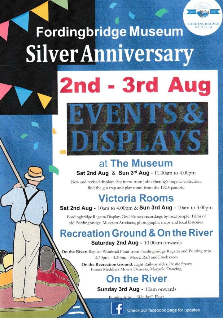 Poster for Fordingbridge Museum 25th anniversary events and displays 2nd & 3rd August