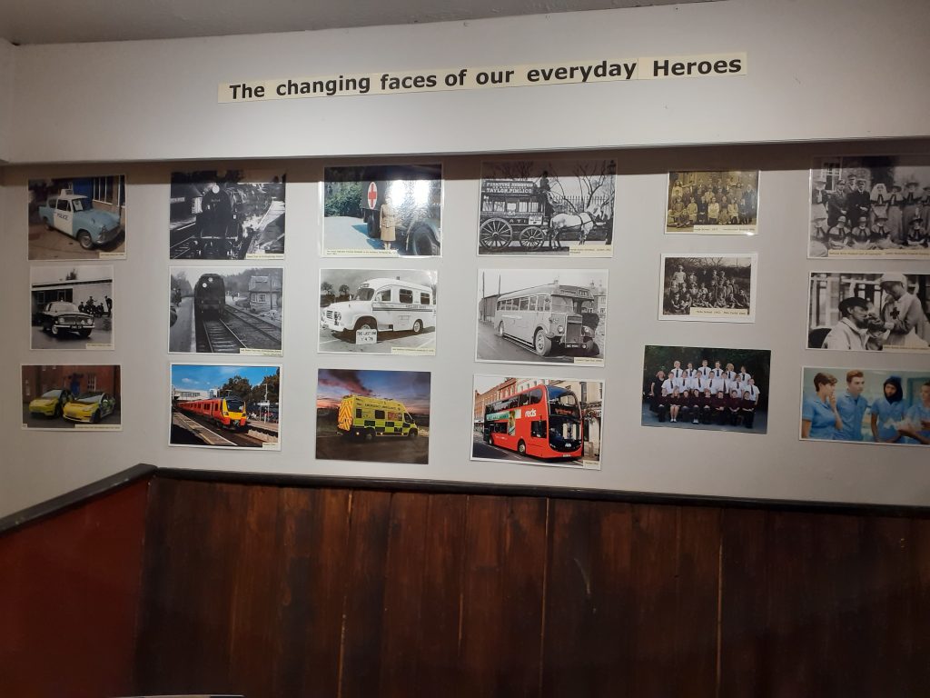 Photos from the changing face of our everyday heroes exhibition, showing police, NHS, ambulance, transport etc through the years